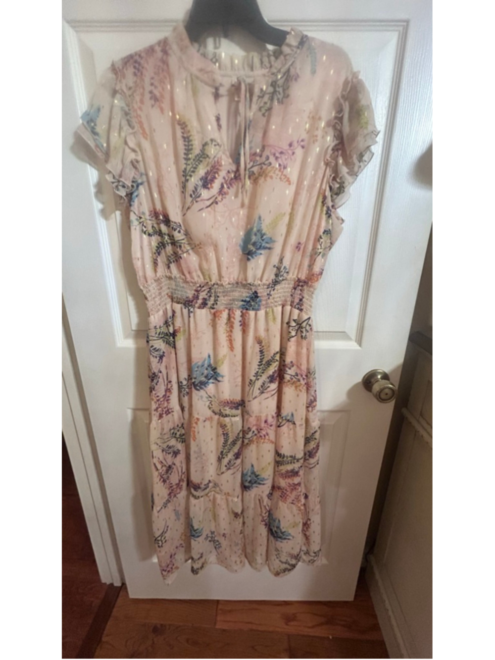 Autres Filles Pink Floral Metallic Chiffon Midi Dress Flutter Sleeve 1X Plus - Picture 7 of 7